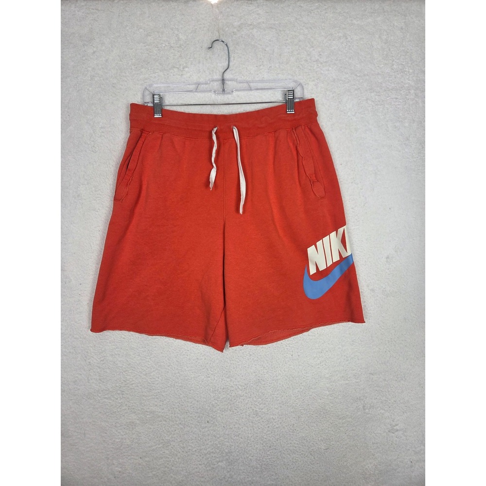 Nike Club French Terry Alumni Shorts Mens 32x8 (m) Orange Logo Cotton Blend